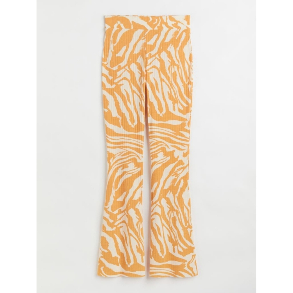 H&M Yellow Orange Zebra Pattern Ribbed Soft Stretchy Flare Pants